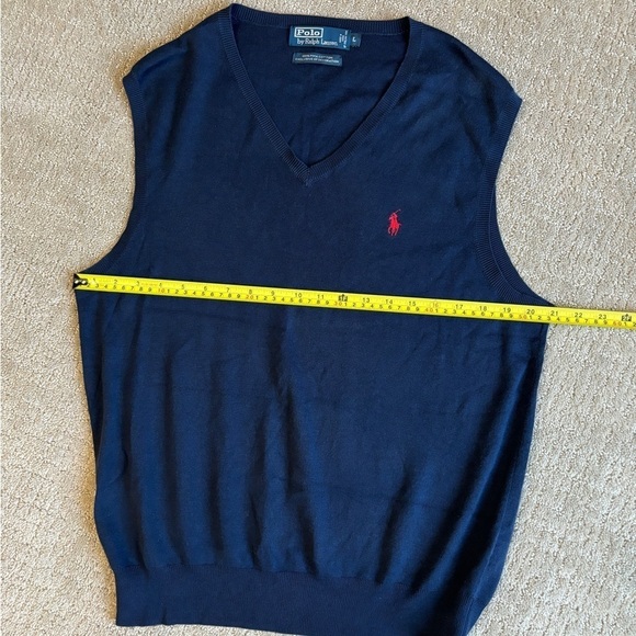 Polo by Ralph Lauren Sweater Vest Slimmer Fit Navy Pima Cotton Men's Size L - Picture 3 of 7